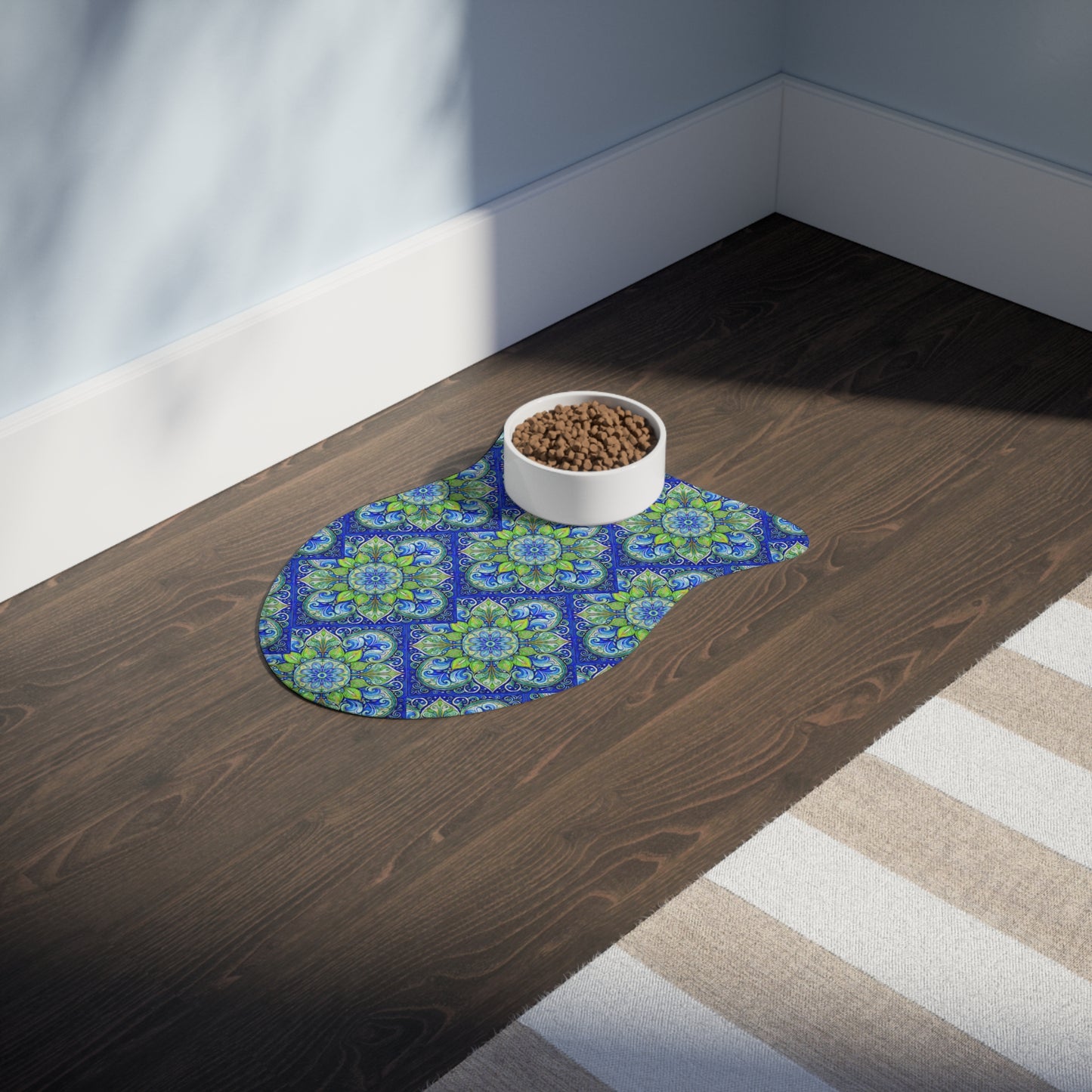 Bone or Fish Shaped Blue Medallion Pet Feeding Mats