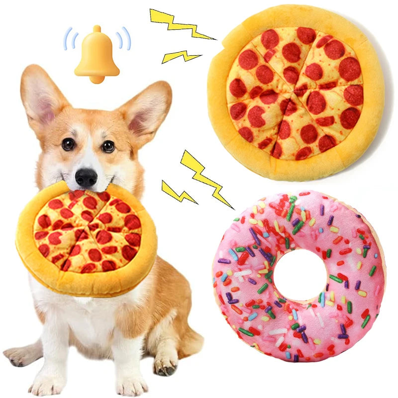 Doughnut, Latte & Pizza Plush Squeaky Dog Toy