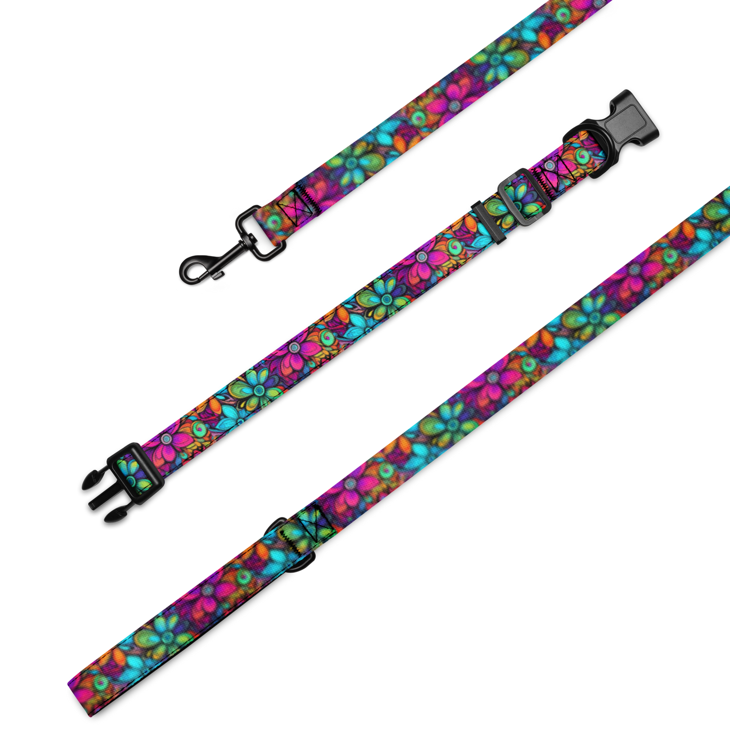 Bright Floral Adjustable Buckle Pet Collar & Leash Set