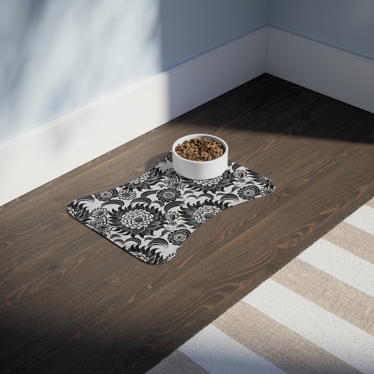 Neutral Florals Stylish Pet Feeding Mats - Floral Dog Bowl Mat, Non-Slip Puppy Dish Mat, Home Accessories