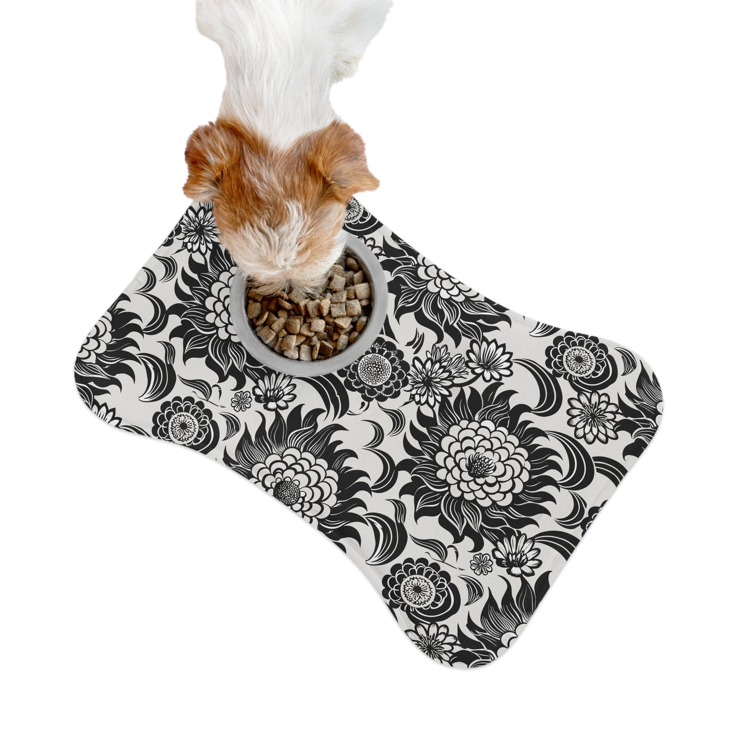 Neutral Florals Stylish Pet Feeding Mats - Floral Dog Bowl Mat, Non-Slip Puppy Dish Mat, Home Accessories